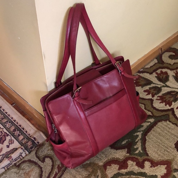 FRANKLIN COVEY Red Leather Briefcase Purse Executive Size Dual Strap TOTE Zipper - Picture 8 of 16